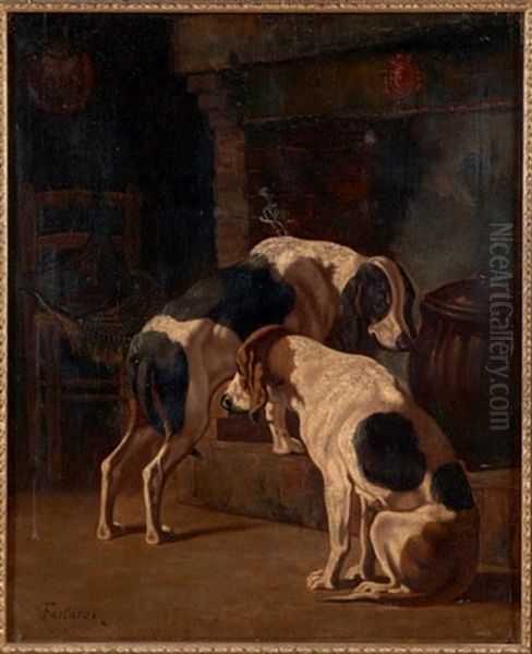 Deux Chiens Pres D'une Cheminee - view 1