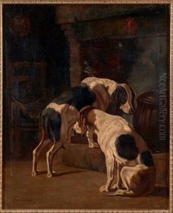 Deux Chiens Pres D'une Cheminee by Georges Emmanuel Oscar Tartarat