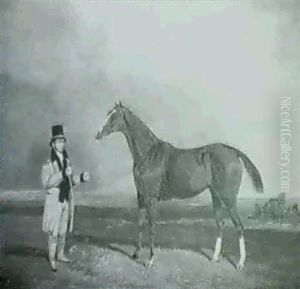 A Chestnut Hunter With Groom In A Landscape A Chestnut Hunter With Groom In A Landscape