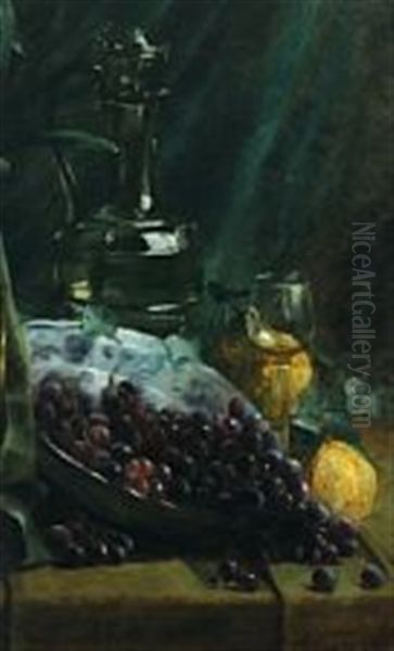 Still Life With Grapes, Glass And Pitcher On A Table - view 1