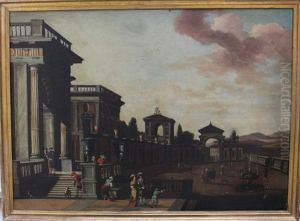 Court Scene With Elegant People In Front Of A Castle by Agostino Tassi