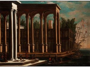 Architektur-capriccio Mit Schiffen Und Figuren by Agostino Tassi