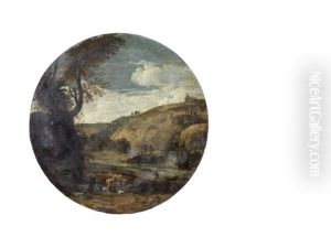 Figures On Horseback Before A Village (+ Drovers With Their Herd Before A River, A Hilly Landscape Beyond; Pair) Figures On Horseback Before A Village (+ Drovers With Their Herd Before A River, A Hilly Landscape Beyond; Pair)