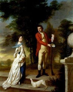 Portrait Of A Lady And A Gentleman, (daniel Daulby And His Wife Elizabeth?) With A Dog, In The Grounds Of A Country House by William Tate