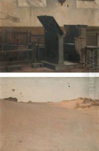 Pupitre Dans Un Interieur D'eglise Et Vue Du Desert (pair)