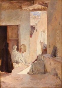 Joueur De Tambourin Dans Une Rue De La Casbah by Jules-Charles-Clement Taupin