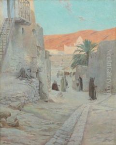Promeneurs A Bou-saada Walking At Bou-saada Huile Sur Toile by Jules-Charles-Clement Taupin
