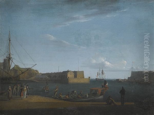 View Of A Mediterranean Harbour With Figures On The Quay And In A Canopied Boat - view 1