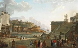A Mediterranian Port With An Architectural Capriccio Of Motifs From The Roman Antiquity by Jean Jacques Francois Taurel