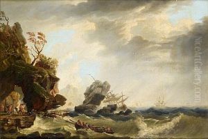 A Shipwreck In Stormy Seas by Jean Jacques Francois Taurel