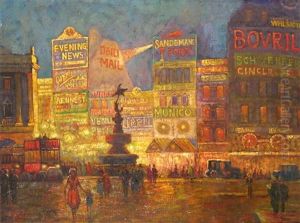 Piccadilly Circus At Night by Frederick Lawrence Tavare