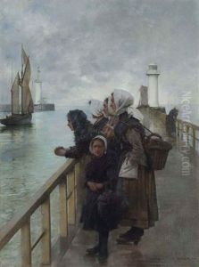 Watching The Sea, Boulogne Harbour, France by Albert Chevallier Tayler
