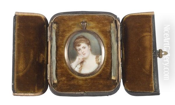 Marcia Pelham, 4th Countess Of Yarborough, 13th Baroness Conyers And 7th Baroness Fauconberg, Obe (1863-1926), Her Right Hand Raised To Support Her Chin And Wearing White Dress And Robe Edged With Fur Trim, Diamond And Aquamarine Rings, Her Brown Hair Ups - view 1