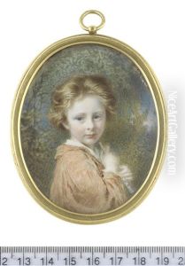 A Young Boy, Named Alick, Possibly Alexander Hohenlohe, Standing In A Landcape With A Pipe To His Chest, Wearing Rust Coloured Tunic Over A White Chemise by Edward Tayler
