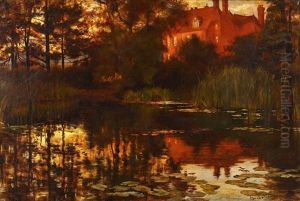 Country House On A Lake At Sunset Country House On A Lake At Sunset