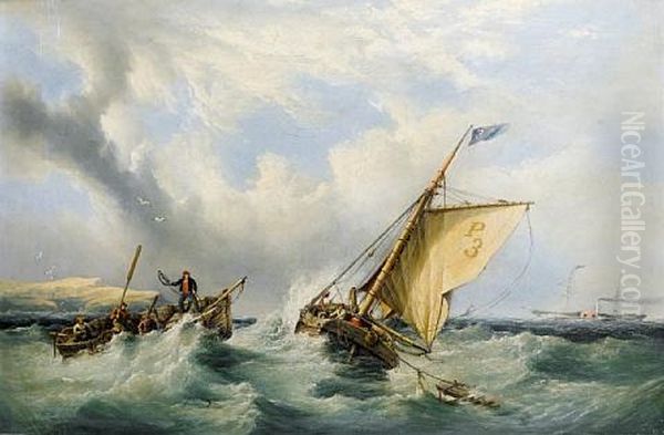 Pilot Cutter No. 3 With A Rowing Boat Coming Alongside And A Paddlesteamer In The Distance - view 1