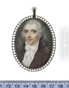 A Gentleman, Wearing Brown Coat With Black Standing Collar, White Waistcoat, Frilled Chemise, Stock And Cravat, His Powdered Wig Tied With A Black Ribbon Bow by James Taylor