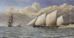 The Royal Yacht Squadron On Racing Lugger "new Moon" In The Channel Off Dover by Josiah Taylor