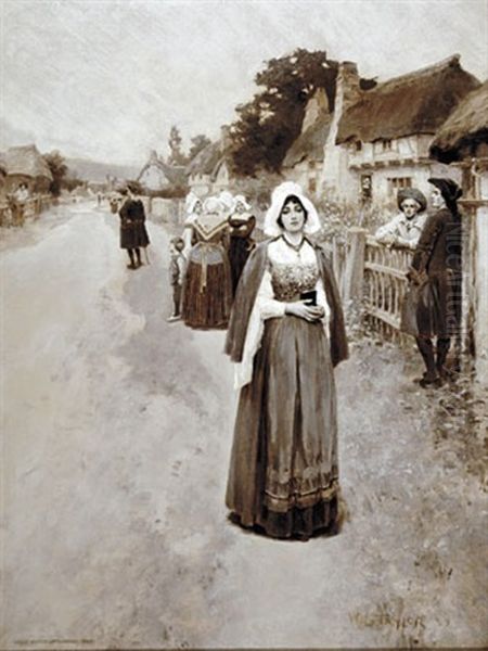 Woman Walking In Colonial Town (illus. For Evangeline For Issue Of Ladies Home Journal) - view 1