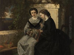 Women Embroidering In The Park by Louis Joseph Taymans