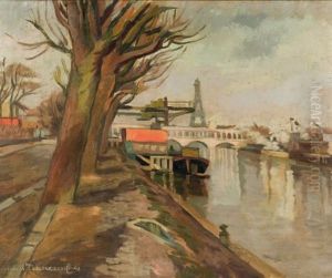 Vue De La Seine A Paris by Youri Yourievitch Tcherkesoff