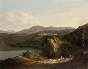 Travelers And Goats Near The Lago Di Nemi, Ariccia Beyond