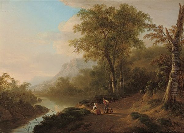 An Italianate River Landscape With Travellers On A Track - view 1