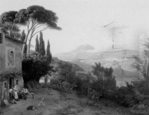 Drovers And Livestock Before An Inn
