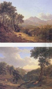 View Of The Town Of Cava Dei Tirreni Near Salerno With A Viaduct And The Church Of San Francesco by Abraham (Alexandre) Teerlink