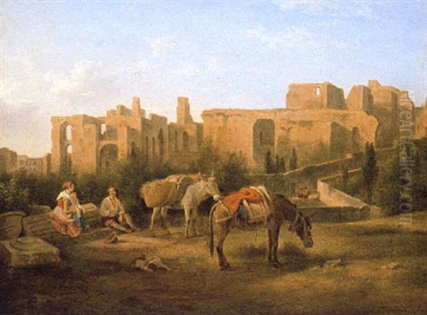 Figures Resting Before Ruins - view 1