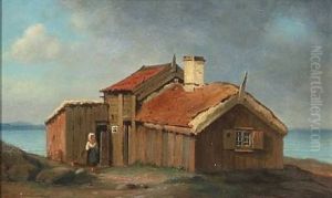 Farmer House With A Woman by Christian Martin Tegner