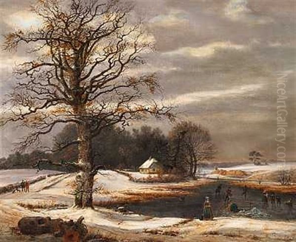 Kvinder Og Legende Born Ved En Tilfrossen So I Et Vinterlandskab - view 1