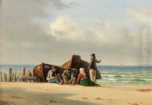 Fiskere Pa Hornbaek Strand by Christian Martin Tegner