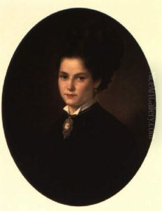 Portrait Of A Lady Wearing A Dark Dress With A Cameo Pendant by Karl Teibler