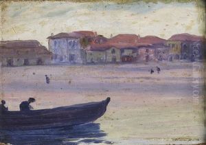 Vista De Praia Com Casa E Barco by Antonio Teixeira Carneiro Junior