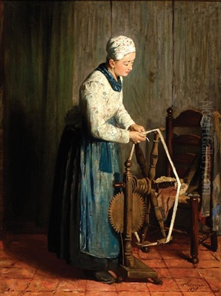 Young Woman By A Spinning Wheel - view 1