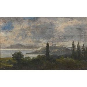 Weite Landschaft Mit Einem See by Karoly Telepy