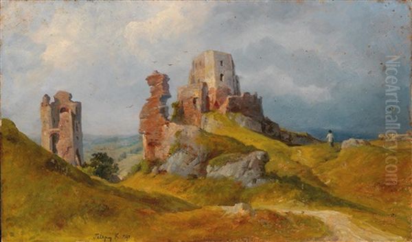 Walker In An Open Landscape With Ruins - view 1
