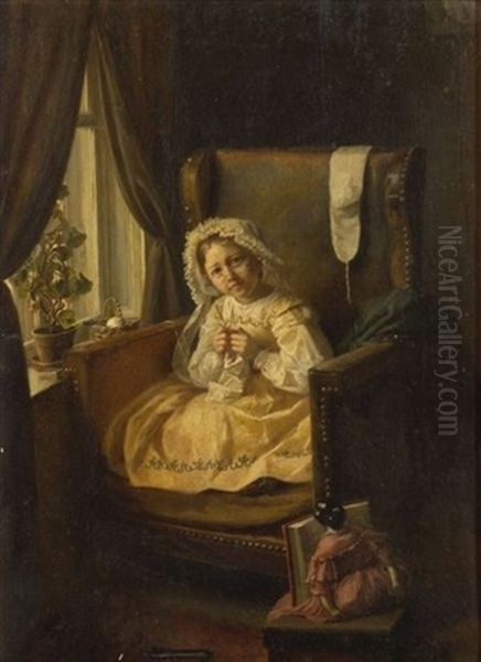 Girl Crocheting - view 1