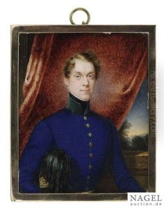Portrait Miniature Of A Young Officer Wearing A Blue Coat