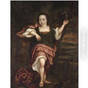 Portrait Of A Boy, Full Length, Dressed In Classical Robes, Feeding A Parrot by Abraham Lambertsz Jacobsz van den Tempel