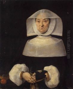 Portrait Of A Young Lady Wearing Black, Holding A Sprig Of Orange Blossom by Abraham Lambertsz Jacobsz van den Tempel