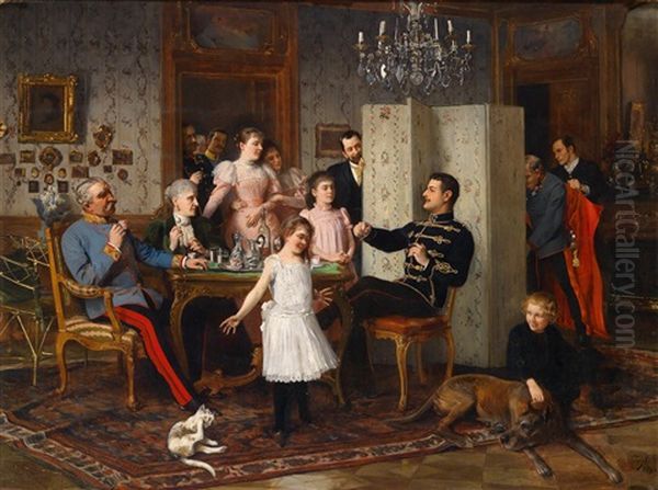 Groses Familienfest, Am Tisch Sitzend Ein Feldmarschallleutnant Sowie Ein Junger Oberleutnant Eines Husarenregiments - view 1