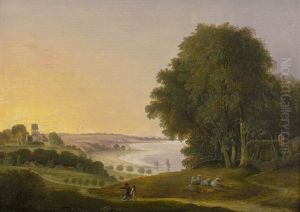 Danische Uferlandschaft Mit Figurenstaffage Bei Sonnenaufgang
