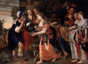 Rebecca And Eliezer At The Well by Jan Tengnagel