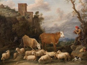 Shepherds With Their Flocks In An Arcadian Landscape by David Teniers III