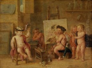 Maleratelier Mit Putten by David Teniers III