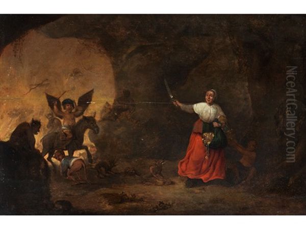 Frau Mit Goldschatz Und Sabel In Einer Rauberhohle - view 1
