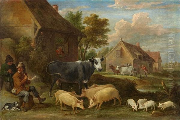 Village Landscape With Shepherds And Animals - view 1