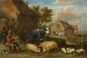 Village Landscape With Shepherds And Animals by David Teniers the Younger